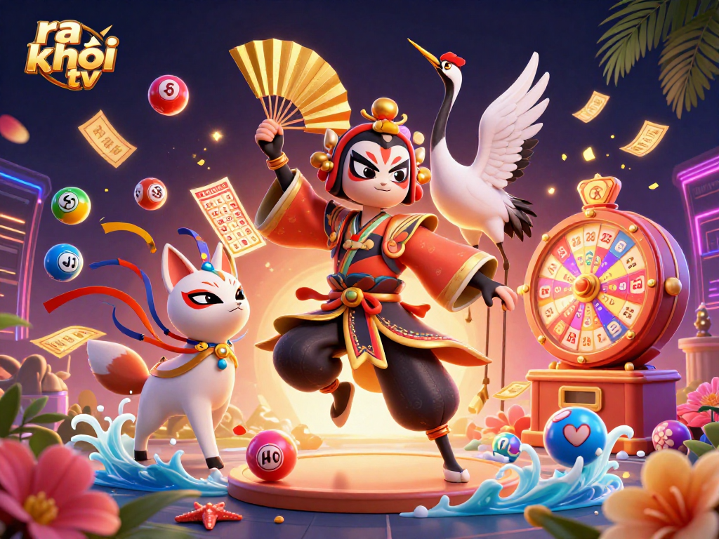 Engage with ra khơi tv's vivid lottery scene featuring colorful elements and dynamic characters.