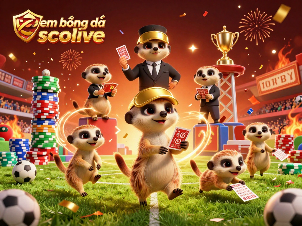 xem bóng đá socolive betting meerkats engaging in a dynamic sports betting scene full of vibrant elements