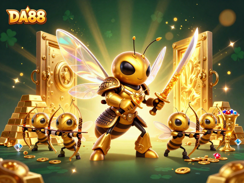 DA88 players enjoy vibrant casino action with golden treasures and lively characters.