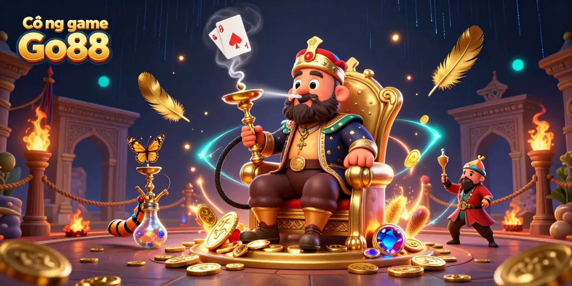 Cổng game Go88 showcases vibrant gaming elements with a caterpillar in a regal setting, enticing players!
