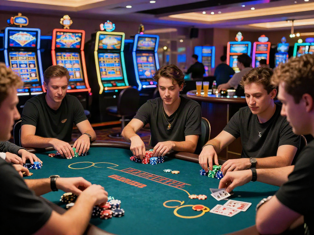 rokok88 daftar participants engaged in a lively poker game at a modern casino