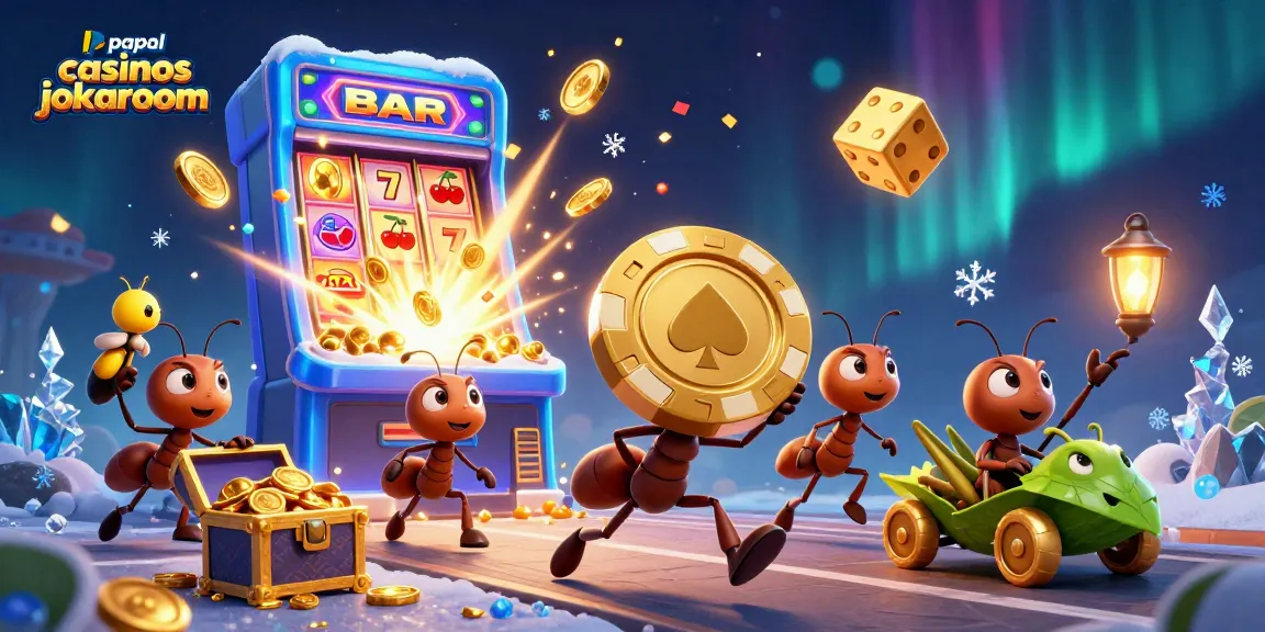 Experience thrilling play at paypal casinos jokaroom with ants carrying a giant poker chip.