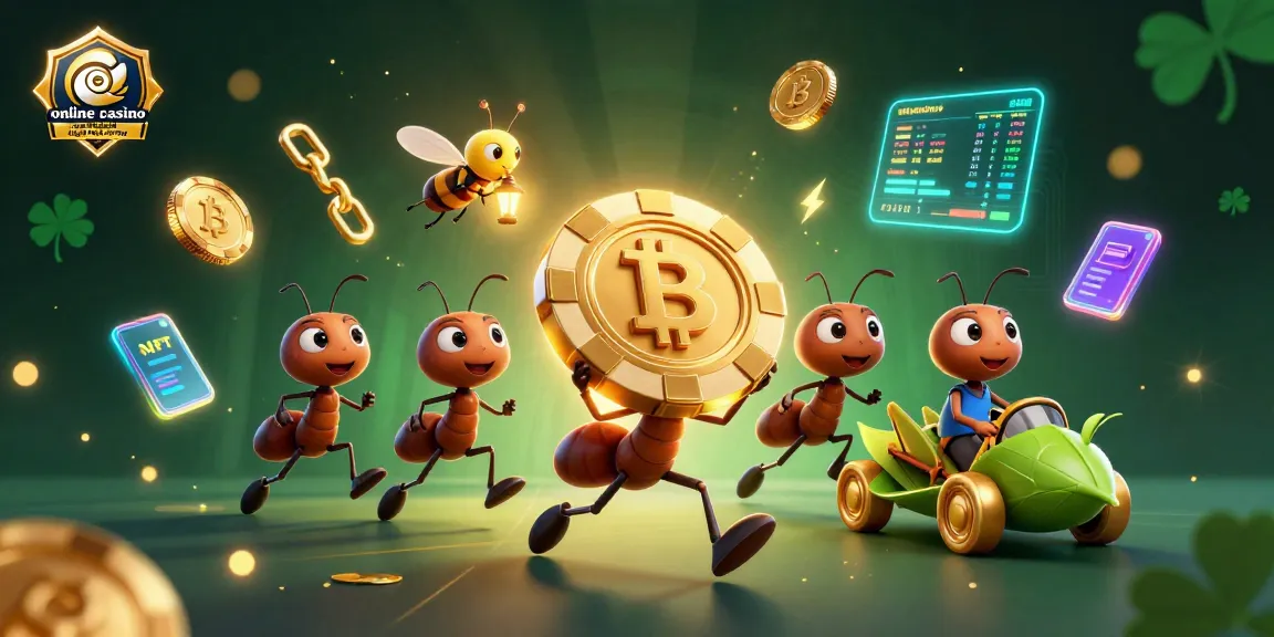 Experience the thrill of online casino Australia legal real money with a dynamic heist scene featuring cartoon ants and crypto elements.